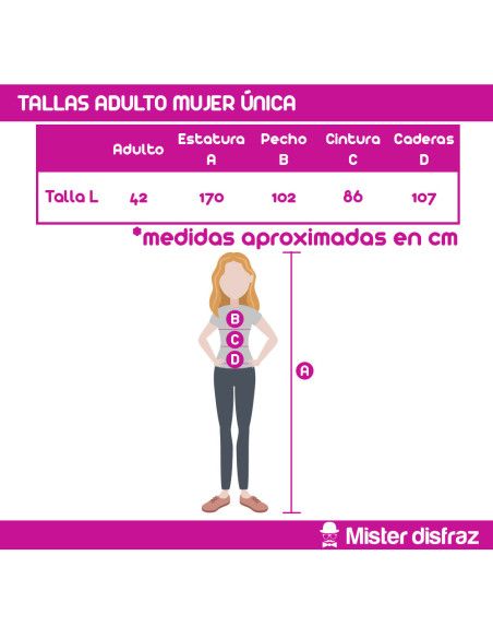 Tabla de Tallas - Disfraz de Hippie Sexy Flower Power para Mujer