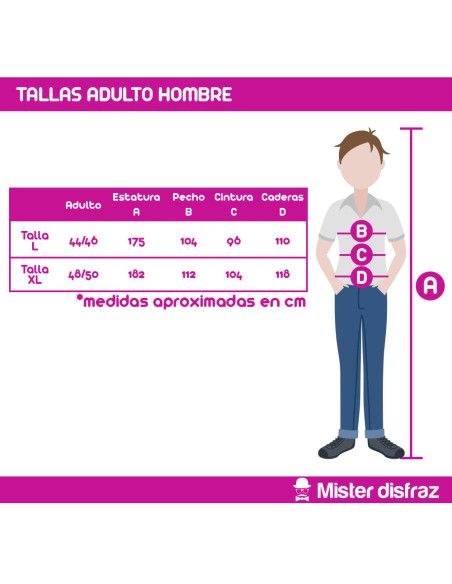 Tabla de Tallas - Disfraz o Traje Chaqueta Disco Lila para Hombre