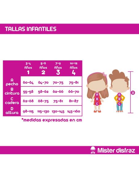 Tabla de Tallas - Disfraz de Bailarina Árabe Rosa para Niña