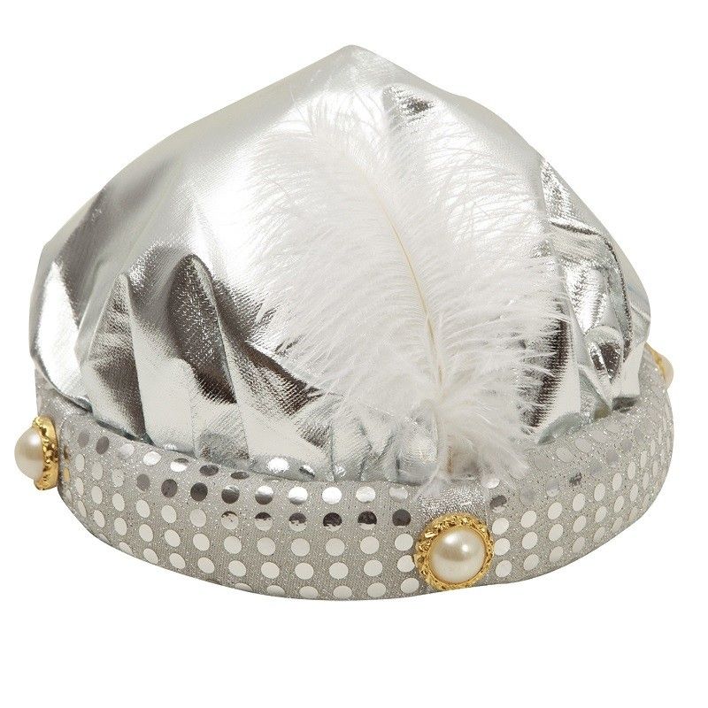 Sombrero de Paje Real Plata con pluma - Complementos de Naviadad - Mister Disfraz