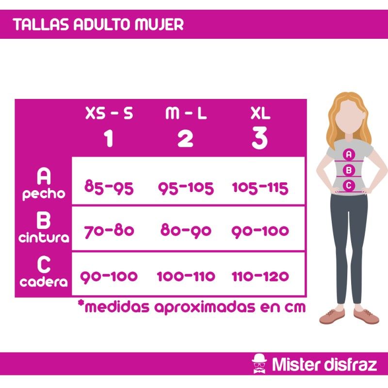 Tabla de tallas - Disfraz de Vikinga Guerrera para mujer