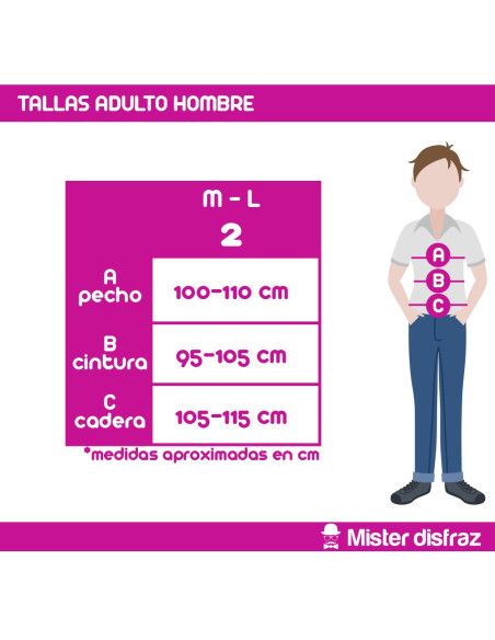 Tabla de Tallas - Disfraz de Bogavante Rojo para adulto
