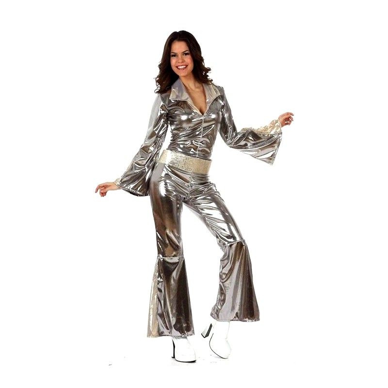 Disfraz de Disco 70's Gris Plata Mujer