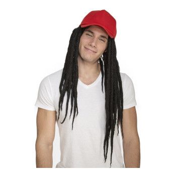 Peluca de Rastas con Gorra Roja