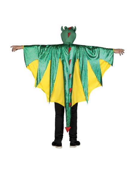 Espalda Disfraz de Dragón Verde y Amarillo para Adulto