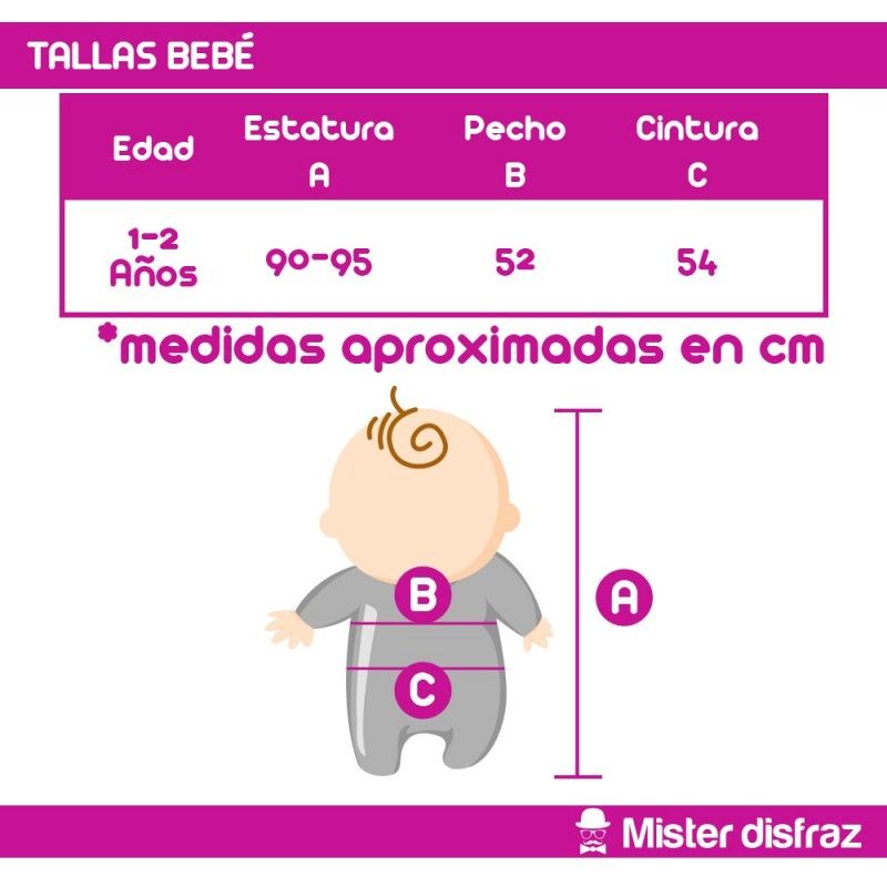 Tabla de tallas Disfraz de Payasín Love para Bebé