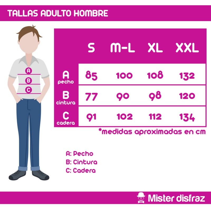 Tabla de tallas Disfraz de Bombero Amarillo para Hombre