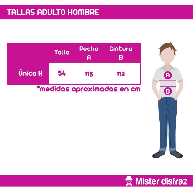 Tabla de tallas Disfraz de Botella de Cazalla para Adulto