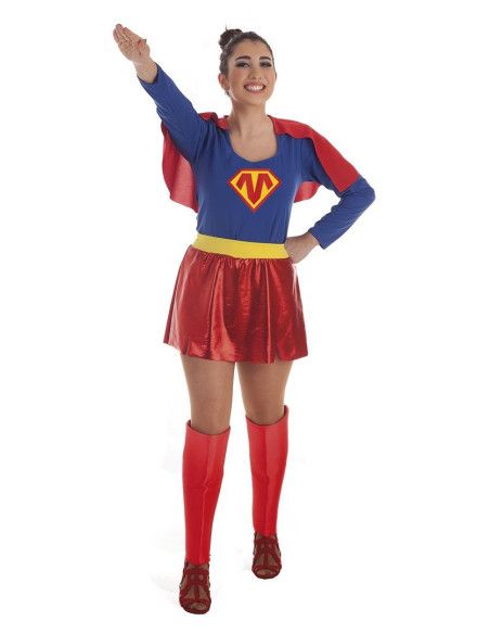 Disfraz de Súper Heroína Rojo y Azul para Mujer