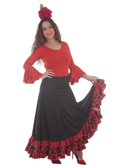 Disfraz Falda Sevillana con Topos Negros para Mujer