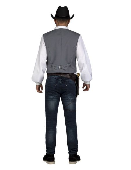 Espalda - Disfraz o Chaleco Gris de Vaquero para Hombre