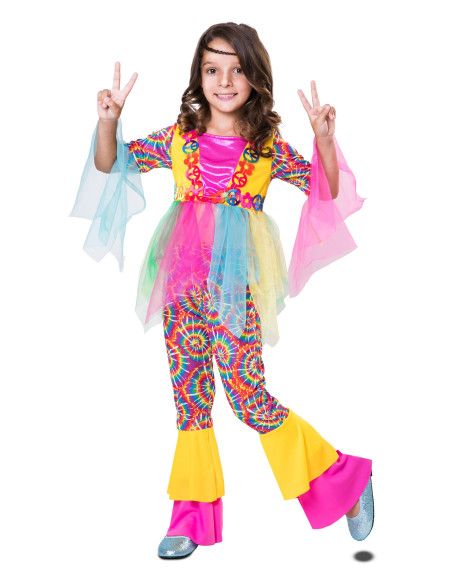 Disfraz de Hippie Rosa para niña