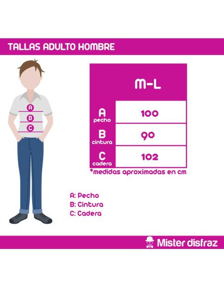 Tabla de tallas - Disfraz de Chaqueta con Pajarita Roja para Hombre