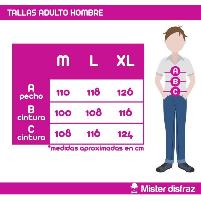 Tabla de tallas - Disfraz de Rey Mago Gaspar para Hombre