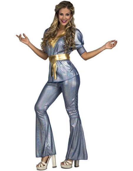 Disfraz Disco plateado y dorado para Mujer