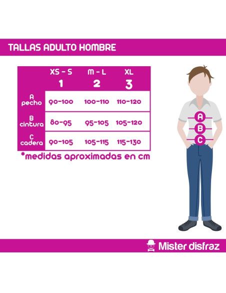 Tabla de tallas - Disfraz de Asesino Aquilus para Hombre.
