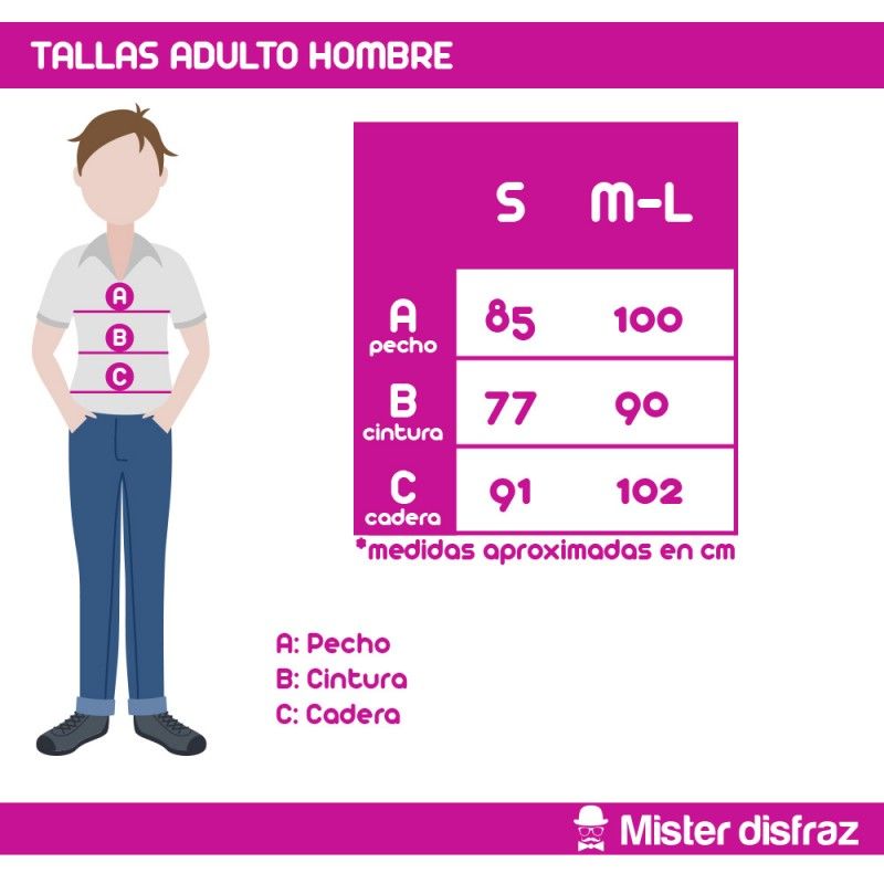 Tabla de tallas - Disfraz de Rockabilly Rojo para Hombre