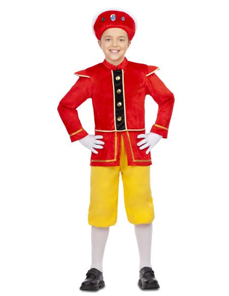 Disfraz de Paje Real Rojo y Amarillo para Niño.