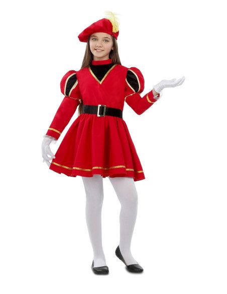 Disfraz de Paje Real Rojo para Niña.