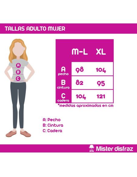 Tabla de tallas - Disfraz de Presa Vis a Vis para Mujer.