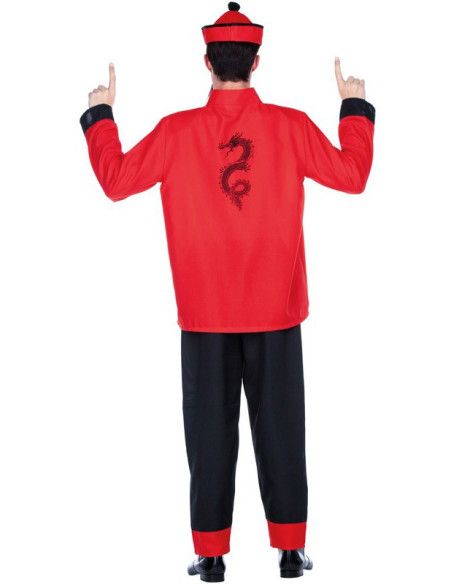 Espalda - Disfraz de Chino Rojo y Negro para Hombre.