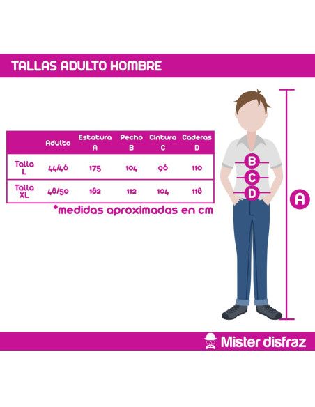 Tabla de tallas - Disfraz de Novio Cadáver para Hombre.