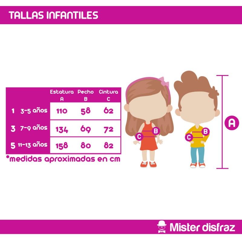 Tabla de tallas - Disfraz de Castañera Vichy para Niña.