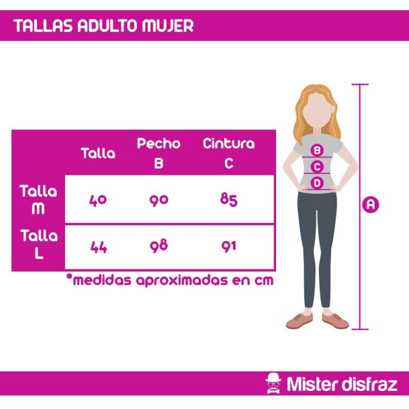 Tabla de tallas - Disfraz de Pollita en Cascarón para Mujer.