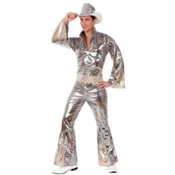 Disfraz de Disco 70's Gris Plata Hombre.