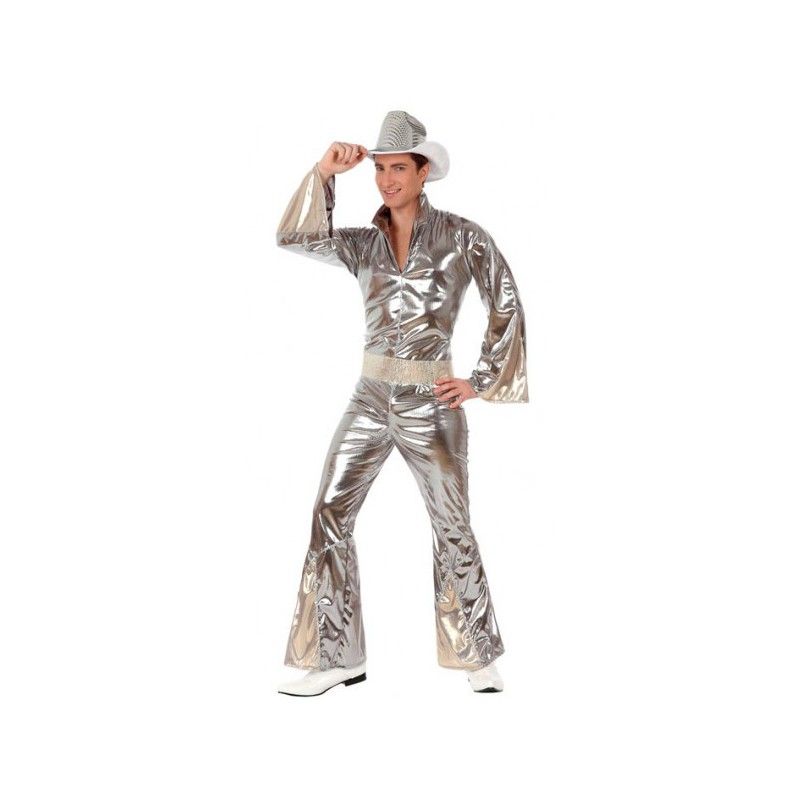 Disfraz de Disco 70's Gris Plata Hombre.