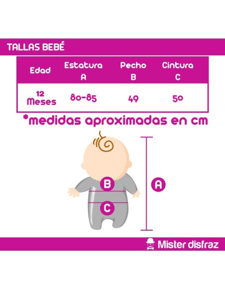 Tabla de tallas - Disfraz de Rey Mago Rojo y Azul para Bebé.