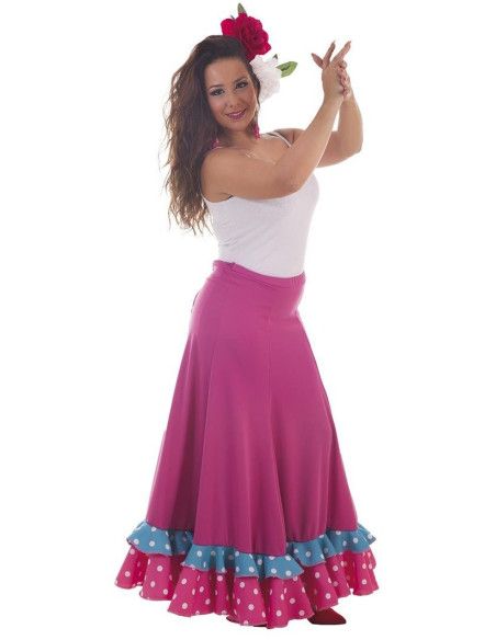Disfraz Falda Sevillana Fuxia con Topos para Mujer