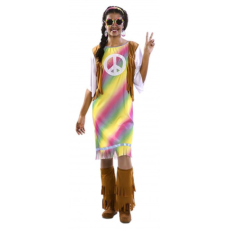 Disfraz de Hippie arcoiris para Mujer