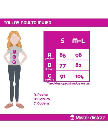 Tabla de tallas - Disfraz de Bucanera Sexy para Mujer.