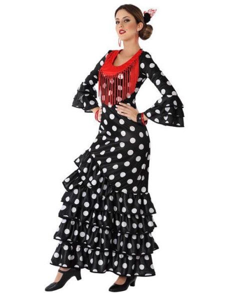 Disfraz de Sevillana Negro Lunares Mujer