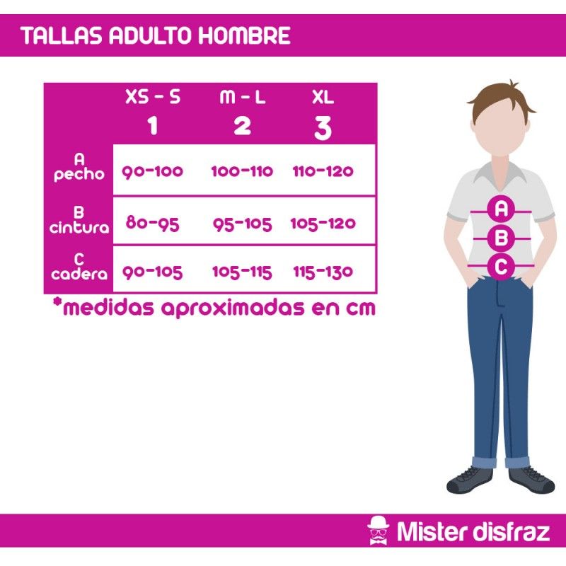 Tabla de tallas - Disfraz de Punky para Hombre.