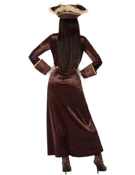 Espalda - Disfraz de Pirata Marrón para Mujer.