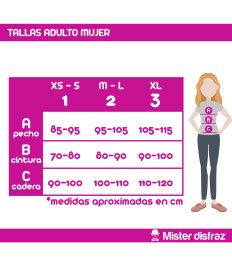 Tabla de tallas - Disfraz de Presa Naranja para Mujer.