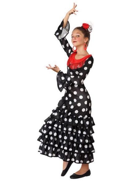 Disfraz de Sevillana Negro Lunares Niña.