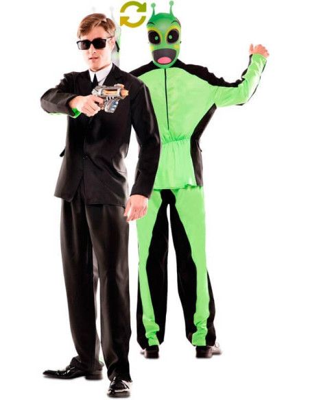Disfraz Doble de Hombre de Negro y Alien para hombre.