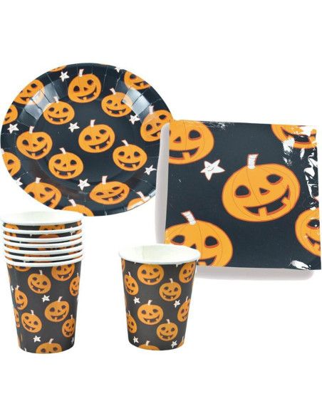 Set Halloween Calabaza (6 Platos, 6 Vasos Y 6 Servilletas).
