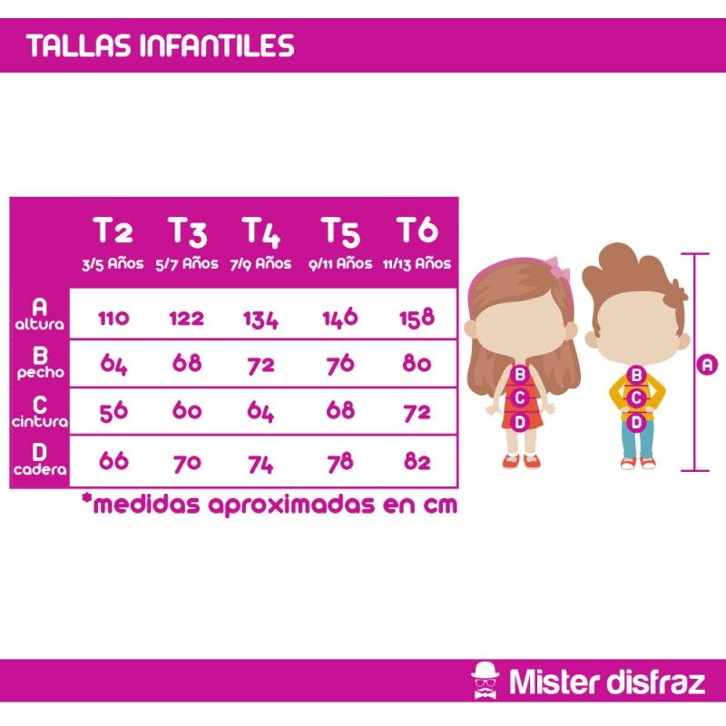 Tabla de tallas - Disfraz de Reina Medieval Deluxe para Niña