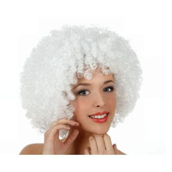 Peluca Afro Blanca de 35 cm - Pelucas Super Afro de colores originales y divertidas - MisterDisfraz.com