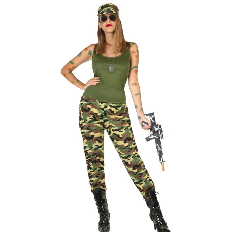 DISFRAZ MILITAR MUJER ADULTO CAMUFLAJE VERDE