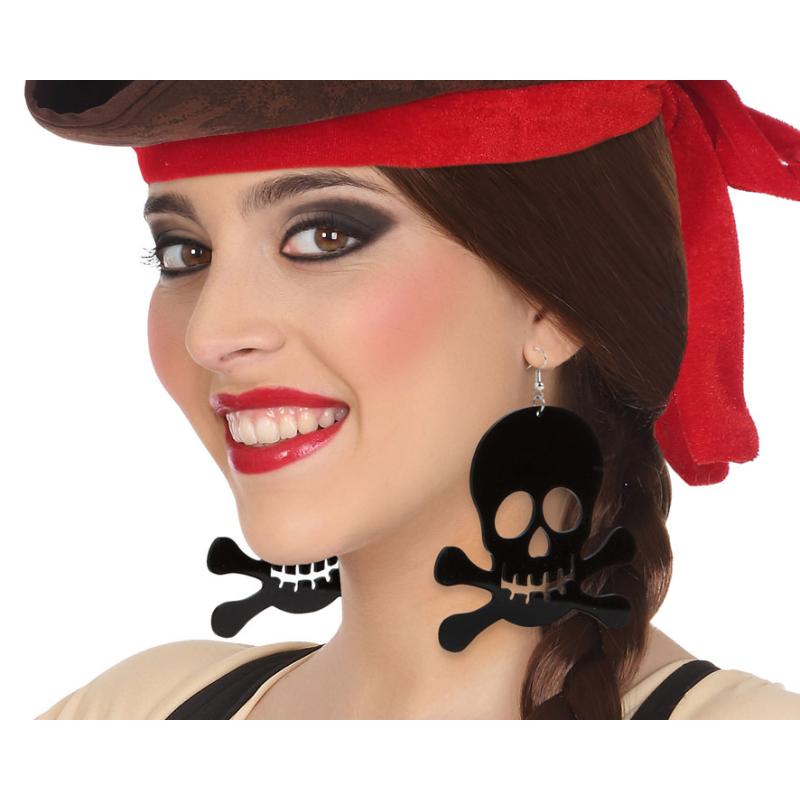 PENDIENTES CALAVERAS PIRATA NEGRO