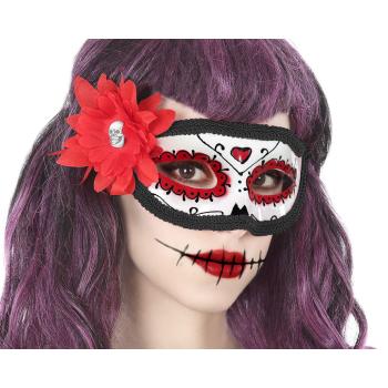 ANTIFAZ HALLOWEEN CATRINA CON ROSA ROJO BLANCO MUJER ADULTO