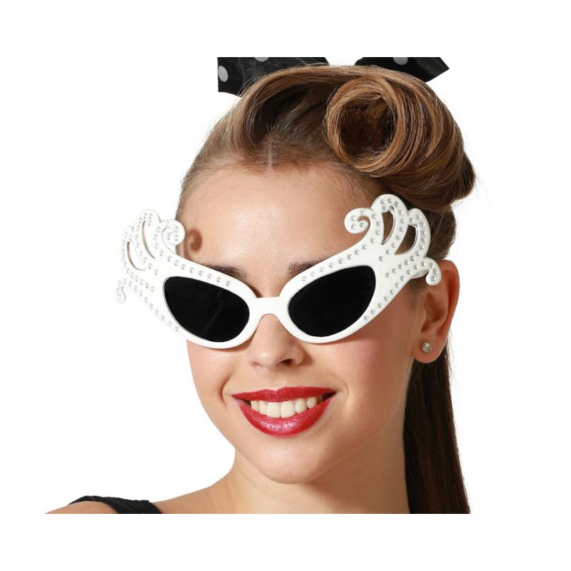 GAFAS BLANCO CARNAVAL BRILLANTES MUJER ADULTO