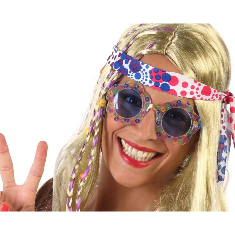 GAFAS FLORES HIPPIE AZUL MUJER ADULTO