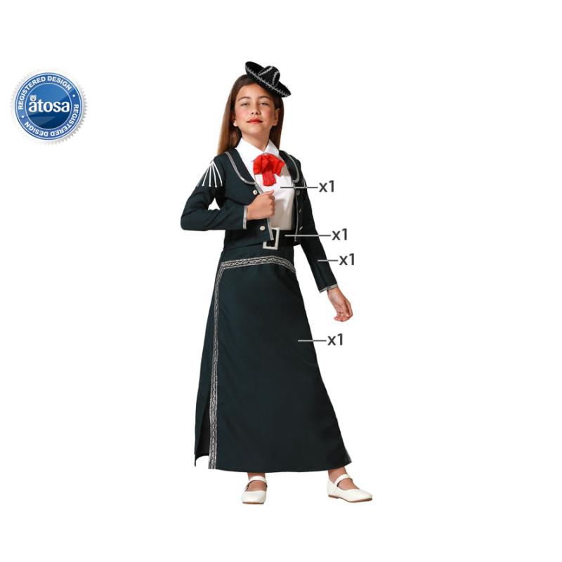 DISFRAZ MARIACHI VESTIDO NEGRO NIÑA INFANTIL