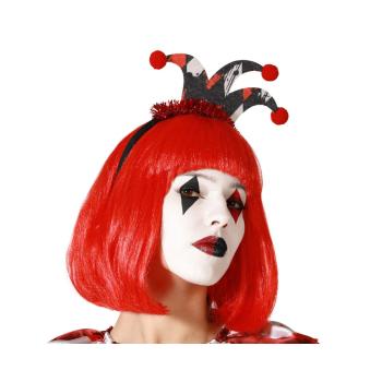 DIADEMA ARLEQUÍN CIRCO ROJO NEGRO MUJER ADULTO